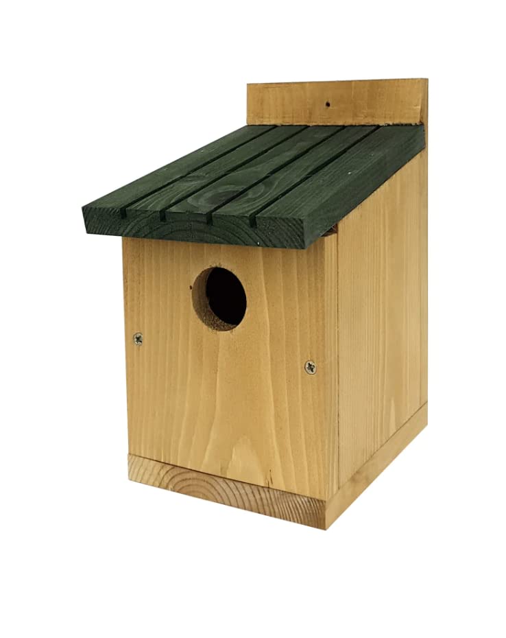 Classic Nest Box with Green Roof x 1 Wooden Wild Bird House SMF