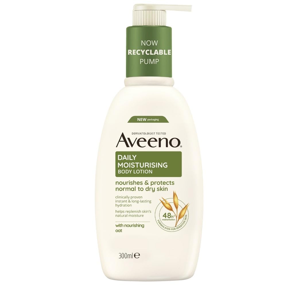 AveenoDaily Moisturising Body Lotion, With Soothing Oats & Rich Emollients, Suitable For Sensitive Skin, Nourishes and Protects Normal to Dry Skin, Fragrance Free, 300ml