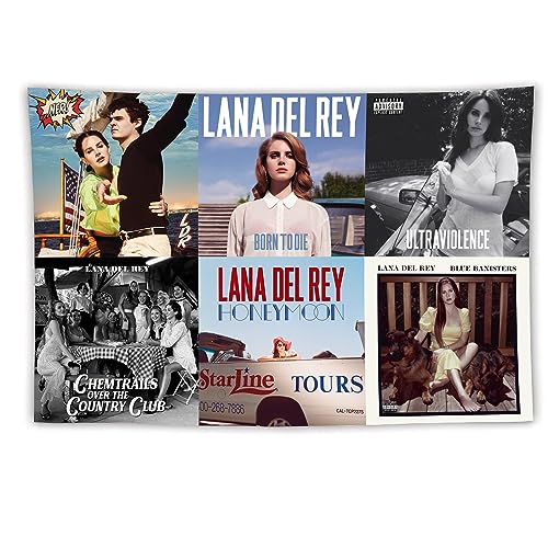 WEERSHUN Lana Del Singer Rey Tapestry Music Album Cover Collage Tapestry Wall Hanging Room Flags Dorm Backdrop Wall Art Aesthetic Home Decor Fans Gifts (60 x 40 in)