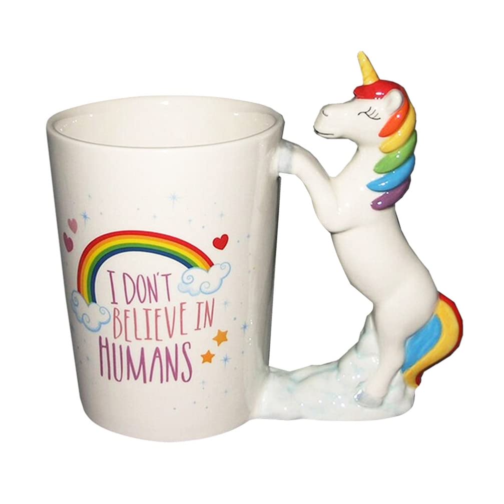 Hemoton 3D Unicorn Coffee Mug, 12Oz/350ml Cute Unicorn Ceramic Mug for and Adults (I dont Believe in Humans)