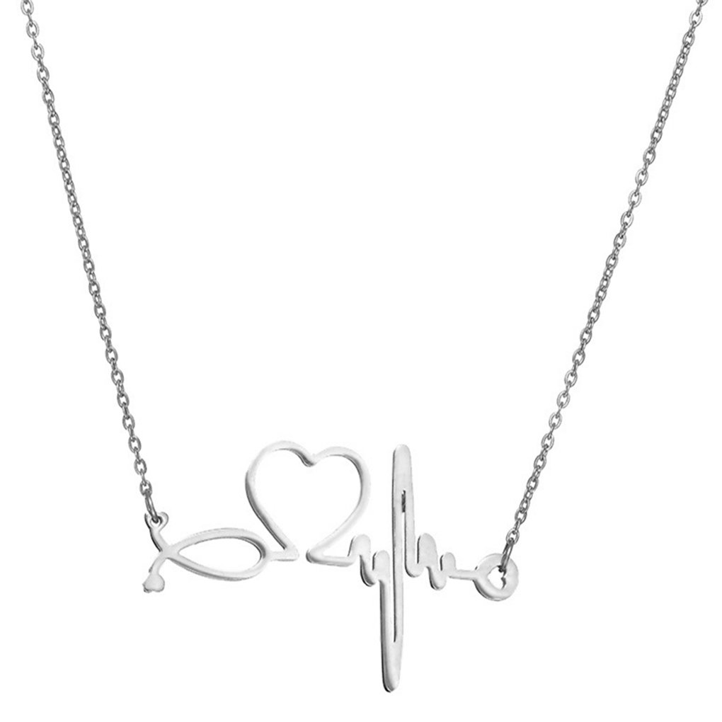 SXNK7 Stainless Steel Nurse Doctor Medical Stethoscope Chain Bijoux Collier EKG Heartbeat Love You Necklaces