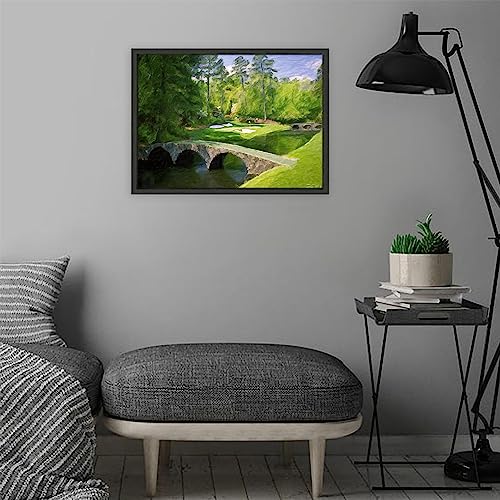 VERRE ART Printed Framed Canvas Painting for Home Decor Office Wall Studio Wall Living Room Decoration (22x14inch Black Floater) - Augusta National Hole 12 - Golden Bell