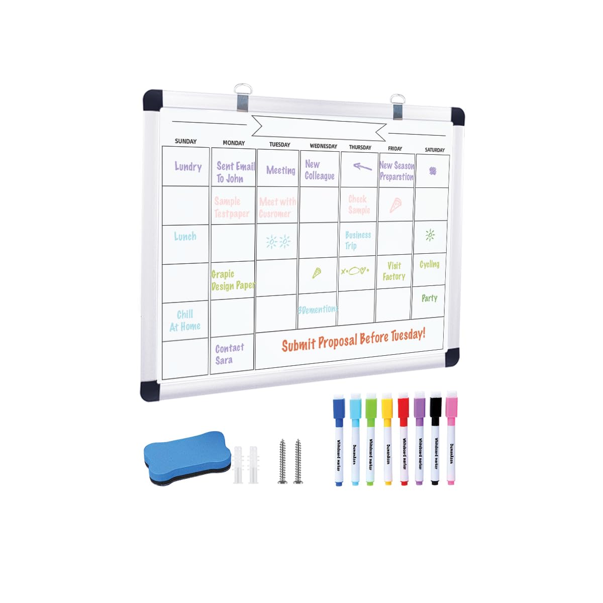 Dry Erase whiteboard, Double-Sided Calendar & Whiteboard for Wall, Office/School/Home, Hanging Board, Aluminum Frame, 43cm x 33cm, 0.6cm Thick (43cm x 33cm, Calendar Board)