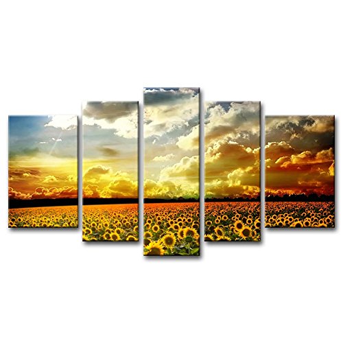 Canvas Print Wall Art Picture Yellow Sunflowers Sunset Stretched And Framed Artwork Pictures Photo