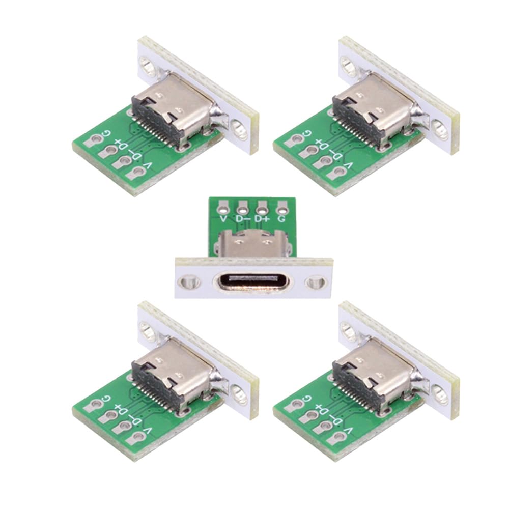 cablecc 5pcs/Set USB 2.0 24pin Pinout DIY OEM Type C Female Socket Connector Panel Mount Type with PC Board