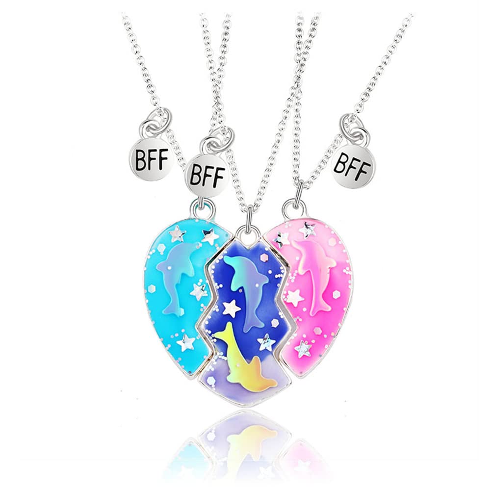 OasisgaloreOasisgalore Friendship Necklace Best Friend Necklace for 3 Girls Magnetic Matching Heart Pendant BFF Necklaces for Sister(dolphin)