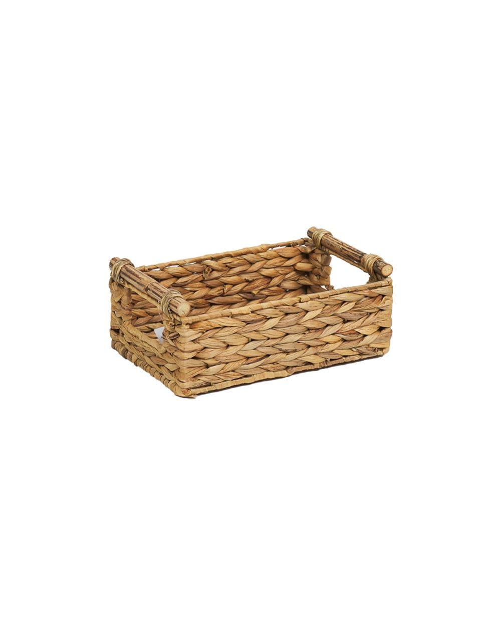 Homesmiths Small Water Hyacinth Basket With Rattan Handles L26 x W17 x H11 cm