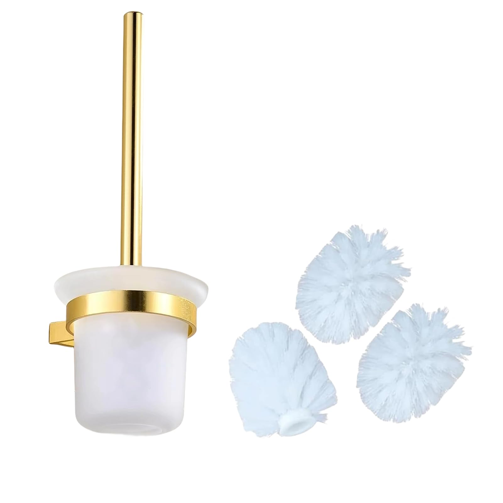 Generisch Gold Toilet Brush, Wall Mounted Gold Handle Toilet Brush, with Self-Adhesive Toilet Brush Holder and 3 White Brushenko Replacement Brush Head, for Bathroom, Bathtub and Toilet, Clean