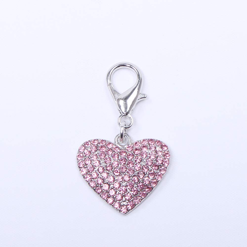 SKS PET TM Dog Cat Bling Heart Full Rhinestones Charm Pendant Pet Puppy Necklace Collar Jewelry Accessory(Pink)