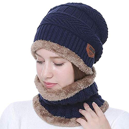 wersoa Absolute Protection Men's and Women's Winter Knit Woollen Beanie Cap Hat and Neck Warmer Scarf Set of 2 Cap (Blue)