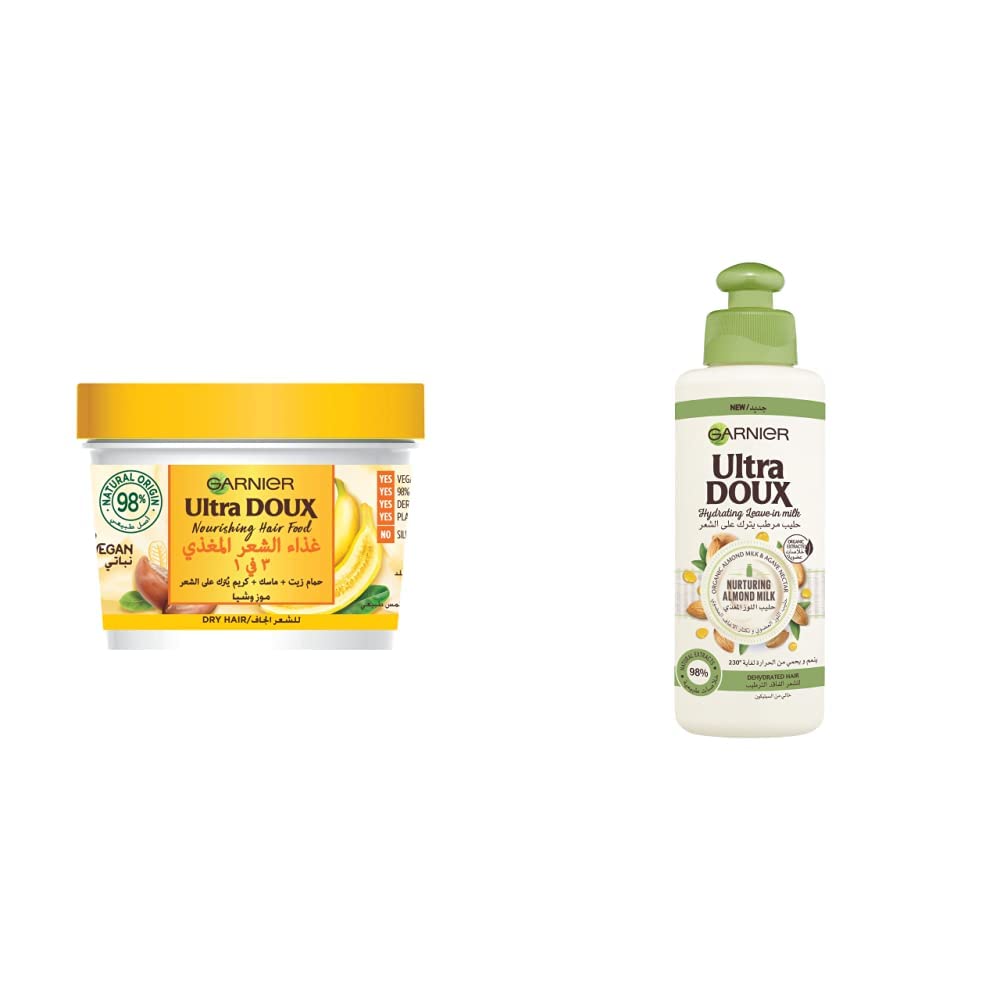 GarnierUltra Doux Nourishing Hair Food 390ml & Ultra Doux Almond Milk Hydrating Leave-In Milk 200Ml