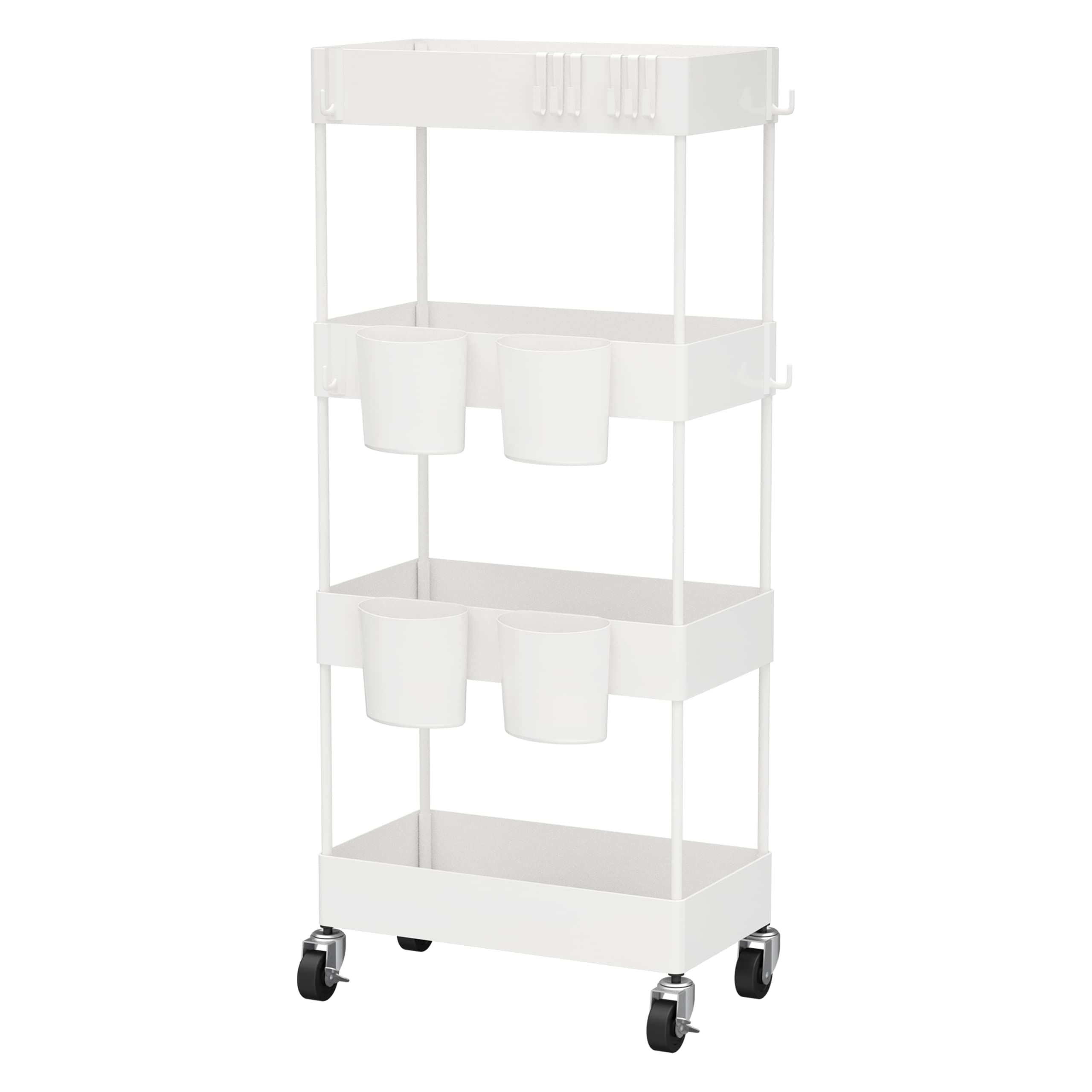 CAXXA 4-Tier Rolling Storage Organizer with 4 Small Baskets - Mobile Utility Cart with Caster Wheels, BLACK