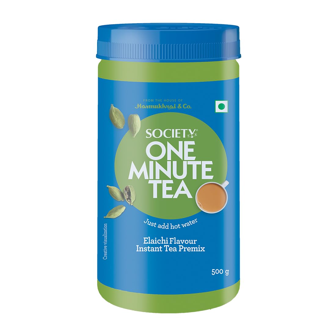 Society One Minute Tea | Elaichi Flavour | Jar | Made with Cardamom | Flavoured Instant Tea | 500g | Pack of 1