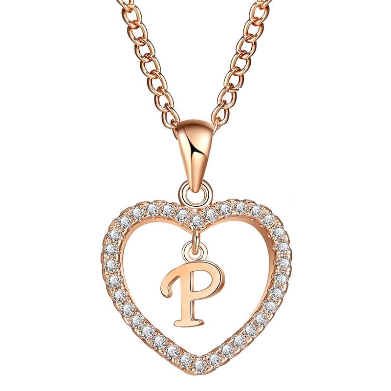 Maverick NicheGorgeous Alphabet In Diamond Heart Pendant & Chain; Stylish Necklace Gift For Girls Women On Birthday Anniversary Valentine Occasions (Alphabet P)