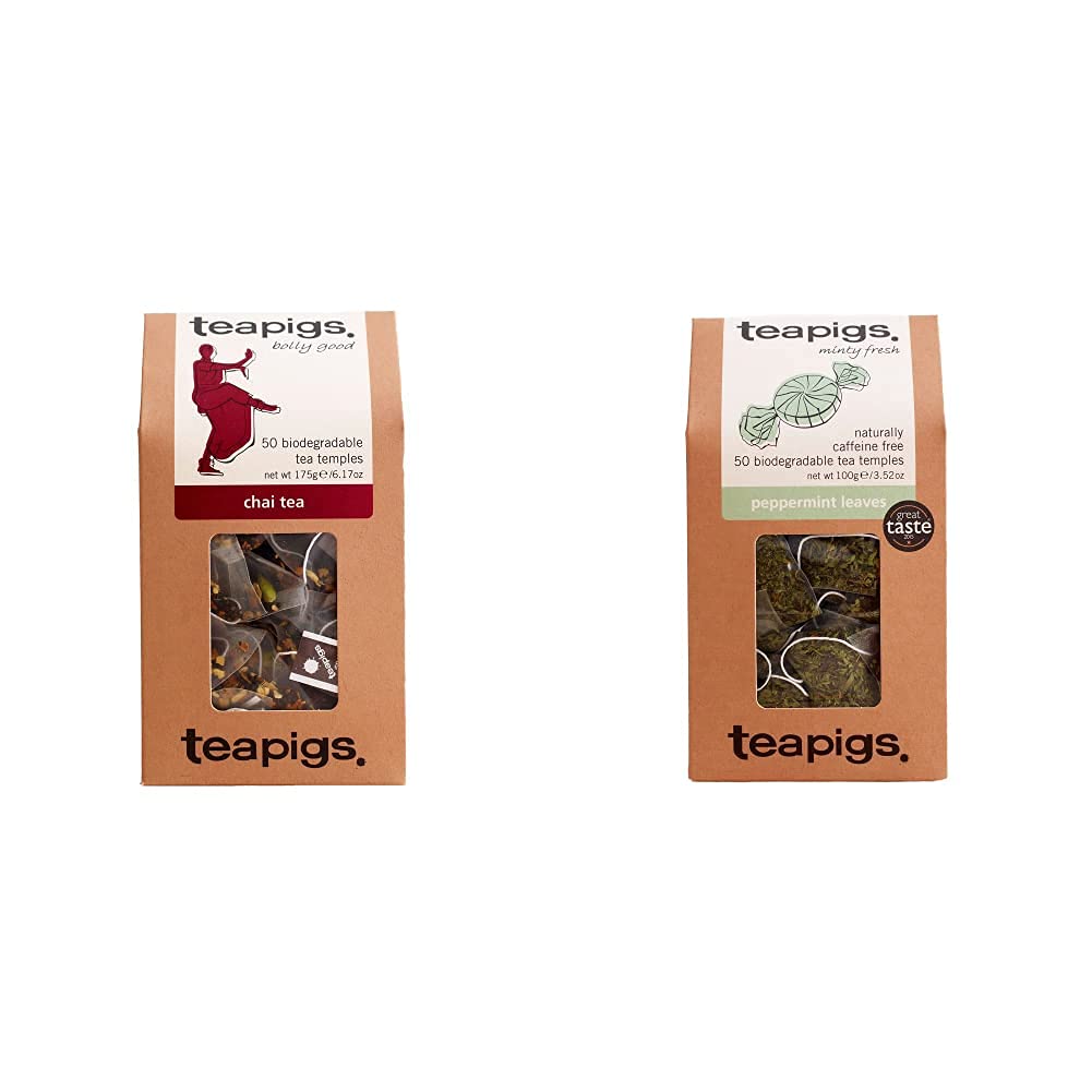 Teapigs Chai Tea Bags Made With Whole Leaves (1 Pack of 50 Tea bags) & Peppermint Herbal Tea Bags Made With Whole Leaves (1 Pack of 50 Teabags)