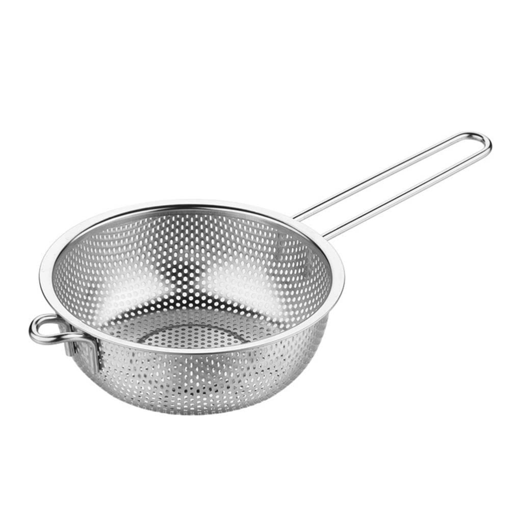 Hemoton Stainless Steel Colander Rice Fruit Washing Bowl Pasta Noodle Strainer Basket Flour Sifter with Handle for Kitchen