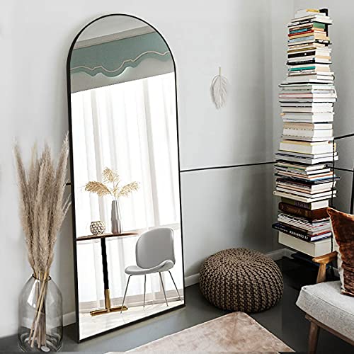 OGCAU Full Length Mirror, Floor Mirror, 65"x22" Arched-Top Mirror, Hanging or Leaning, Standing Mirror, Body, Wall Mounted with Aluminum Frame for Bedroom Living Room, Black