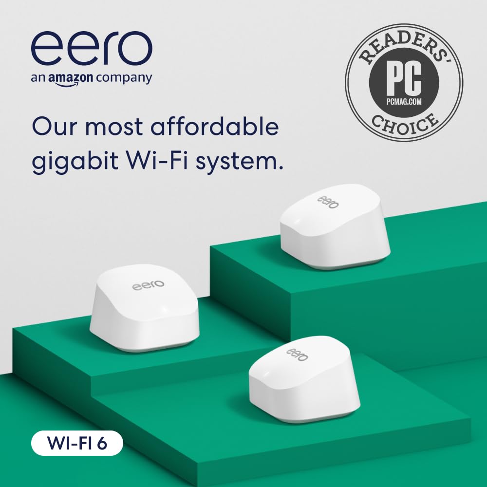 Amazon eero 6+ mesh Wi-Fi router | 1.0 Gbps Ethernet | Coverage up to 420 m2 | Connect 75+ devices | 3-Pack | 2022 release