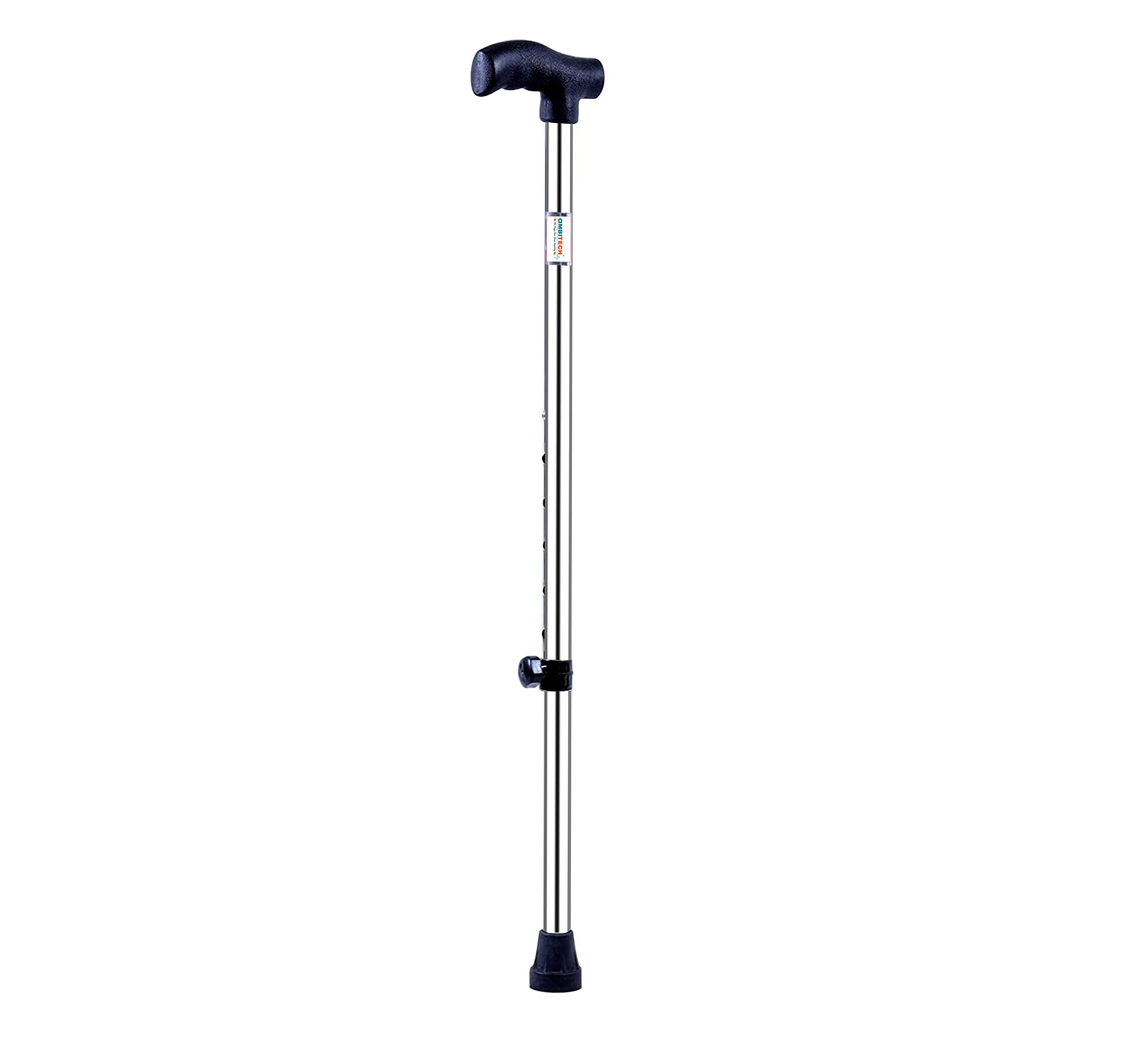 AmbiTech Premium Stainless Steel Height Adjustable Single Walking Stick | Made in India