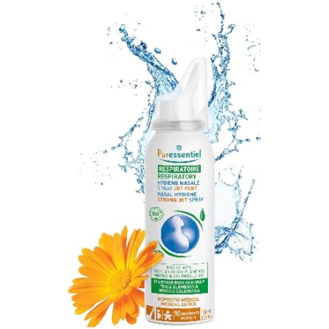 Puressentiel Bio Respiratory Nasal Hygiene Strong Jet Spray | Enriched with Sea Water Rich in Marine Trace Elements and Organic Calendula | Medical Device | For 10 years and above | 100ml