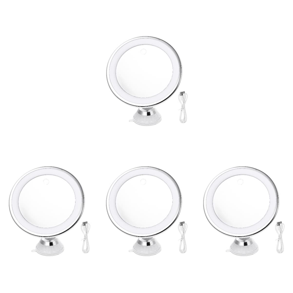 AAOCLO Small Mirror, 4Pcs X Charging Bathroom Mirror Standable Fill-In USB Handheld Cosmetic Style Lights Home Illuminated Colors Suction Cup Magnifying Glass X Round Selfie Tri-Girls Light Bedroom