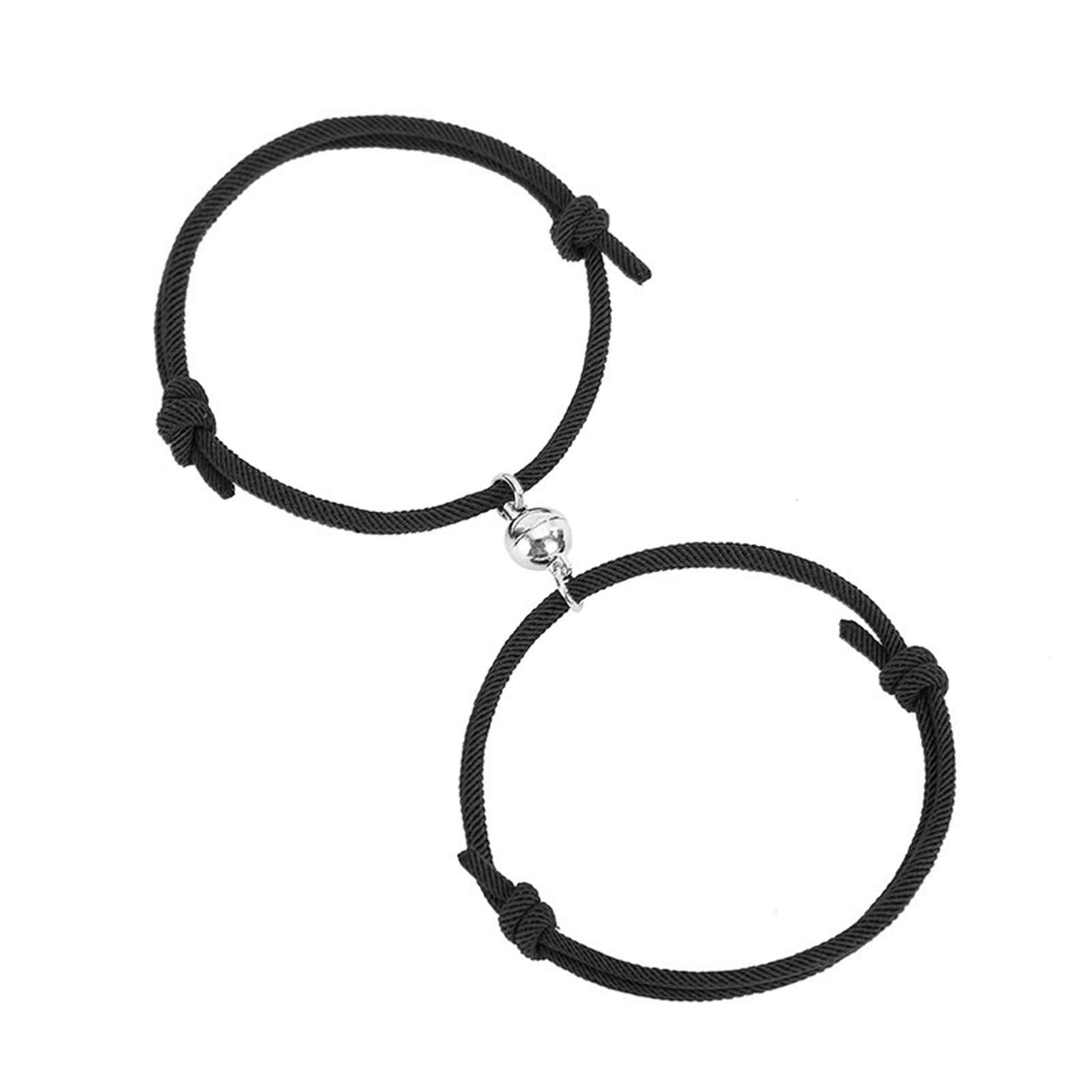 THE WHITE SHOP Magnetic Couple Bracelet Set Vows of Eternal Love Jewelry Gifts for Couple Bestfriend Married Couple Girlfriends Handmade Rope Jewelry (Black&Black)