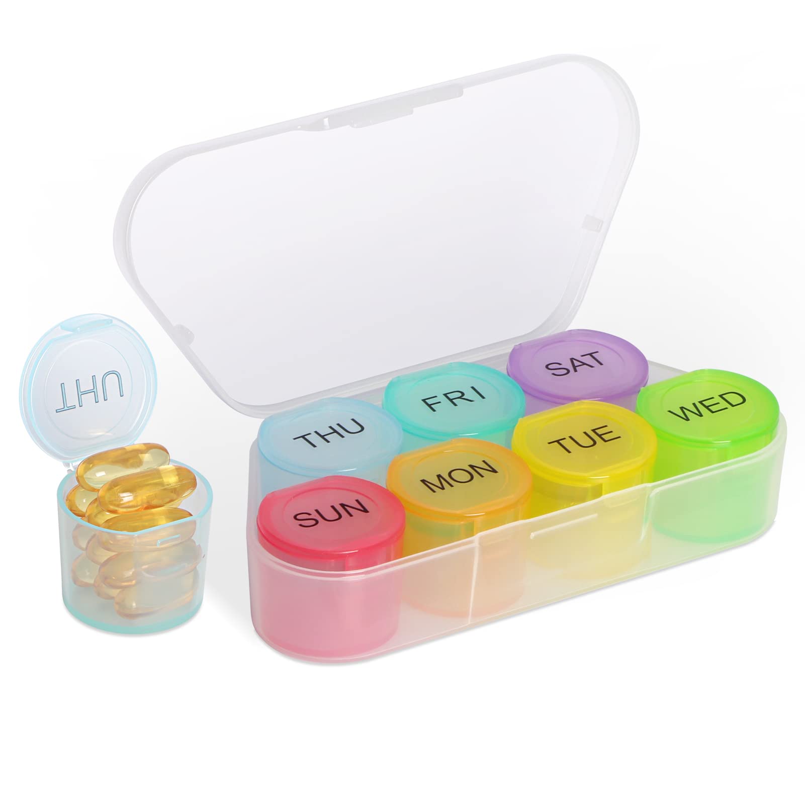 FYYWeekly Pill Organiser, BPA-Free Medicine Organiser, Rainbow Pill Box, 7-Day Pill Box, Pill Case, Daily Portable Pill Conatainer for Pills/Vitamin/Fish Oil/Supplements