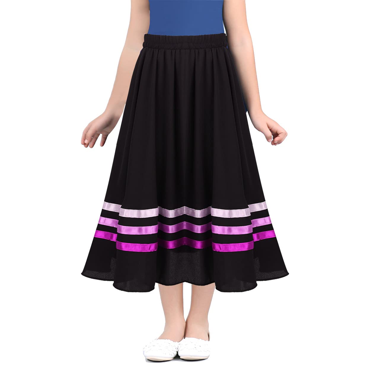 JizyoKids Girls Ballet Character Skirt Elastic Waist A Line Swing Pleated Chiffon Skirt Stage Performance Casual Wear