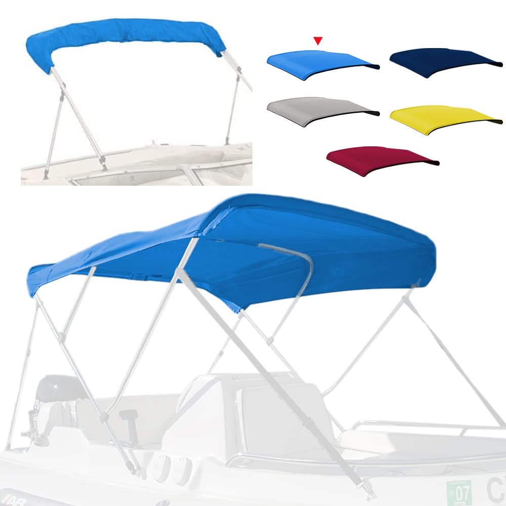 zenicham 3 Bow Fade and Crack Resistant Bimini Top Replacement Cover，600D Marine Grade Polyester Waterproof Sun Shade Boat Canopy，Easy Install Zipper Sleeves Boat Awning,Blue 6'L 67"-72" W