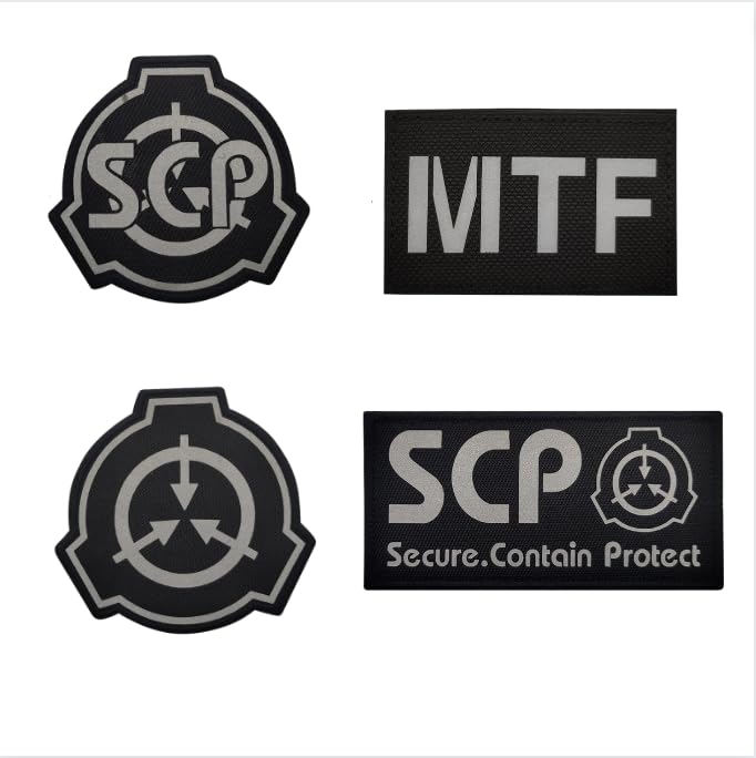 Reflective SCP MTF Patch,Special Containment Procedures Foundation Logo 3D,Embroidered Tactical Morale Military Patches Hook and Loop (4PCS A)