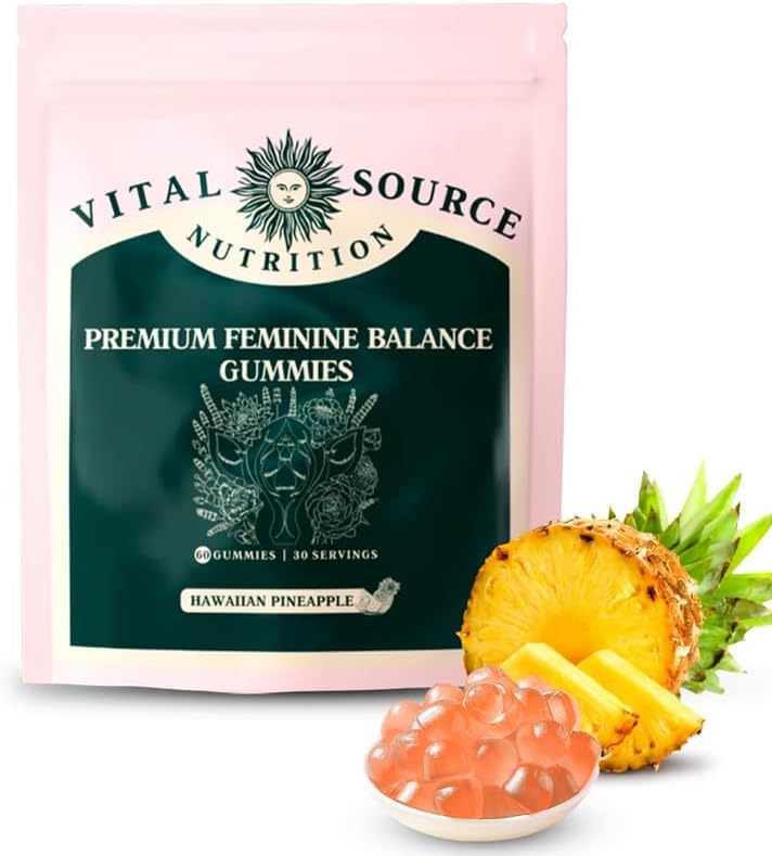 Vital Source Feminine Balance Gummies,Premium Feminine Balance Gummies,Improve Immune, Promotion of Women's Health,Vegan, Gluten-Free, Hawaiian Pineapple Flavor - 60 Gummies - 30 Servings (1)