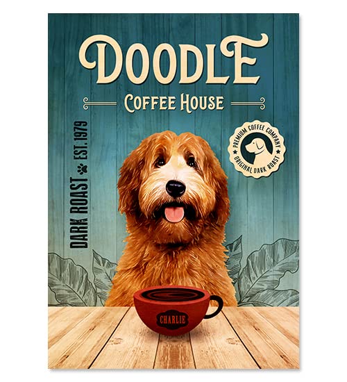 Personalized Goldendoodle Coffee Minimalist Poster, Custom Doodle Poster, Goldendoodle Portrait, Doodle Portrait, Doodle Art Print, Dog Coffee Poster, Unframed Print