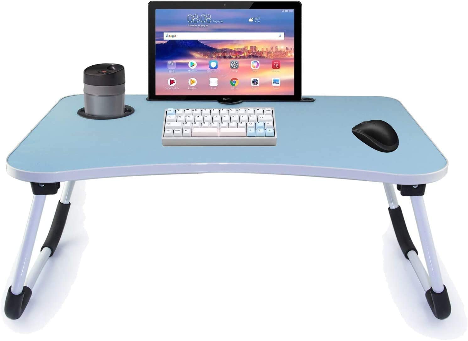 Folding Bed Table Laptop Desk With Ipad And Cup Holder Adjustable Lap Tray Notebook Stand Foldable Portable Standing Desk For Indoor Outdoor Camping Study Eating Reading Watch Movies Couch Sofa Floor