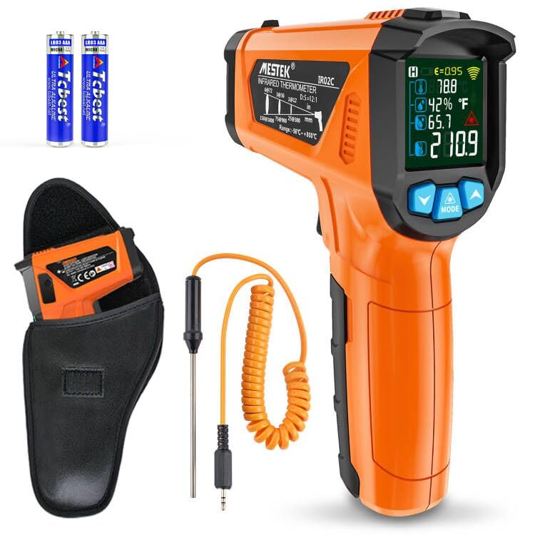 MESTEK Infrared Thermometer Gun, Non Contact Digital Laser Thermometer Temperature Gun with Color LCD for Cooking, Home Repairs, Humidity Measurement, Adjustable Emissivity -58°F to 1472°F(-50~800°C)