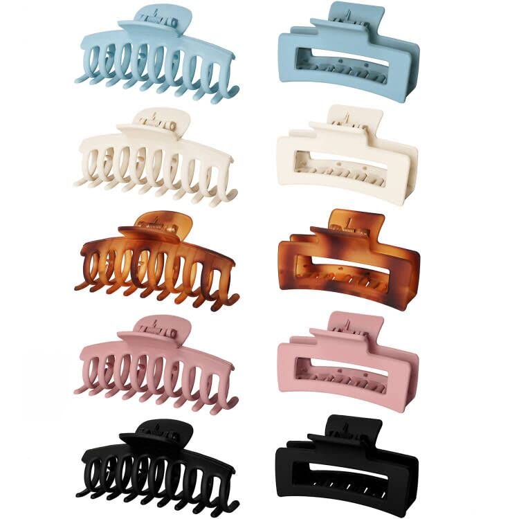 Vsiopy 10pcs Hair Claw Clips for Women - 3.5 Inch Nonslip Medium Large Clamps for Thin Hair, 5 Pack Strong Hold Square Jaw Clips