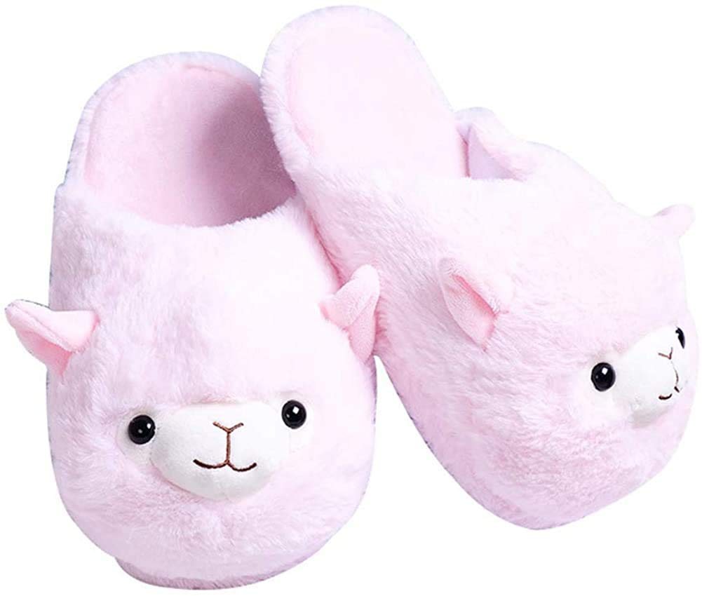 Cute Fuzzy Alpaca Plush Slippers- Womens Animal Slippers Novelty Llama Slippers Non-Slip Warm Slippers For UK 3-6