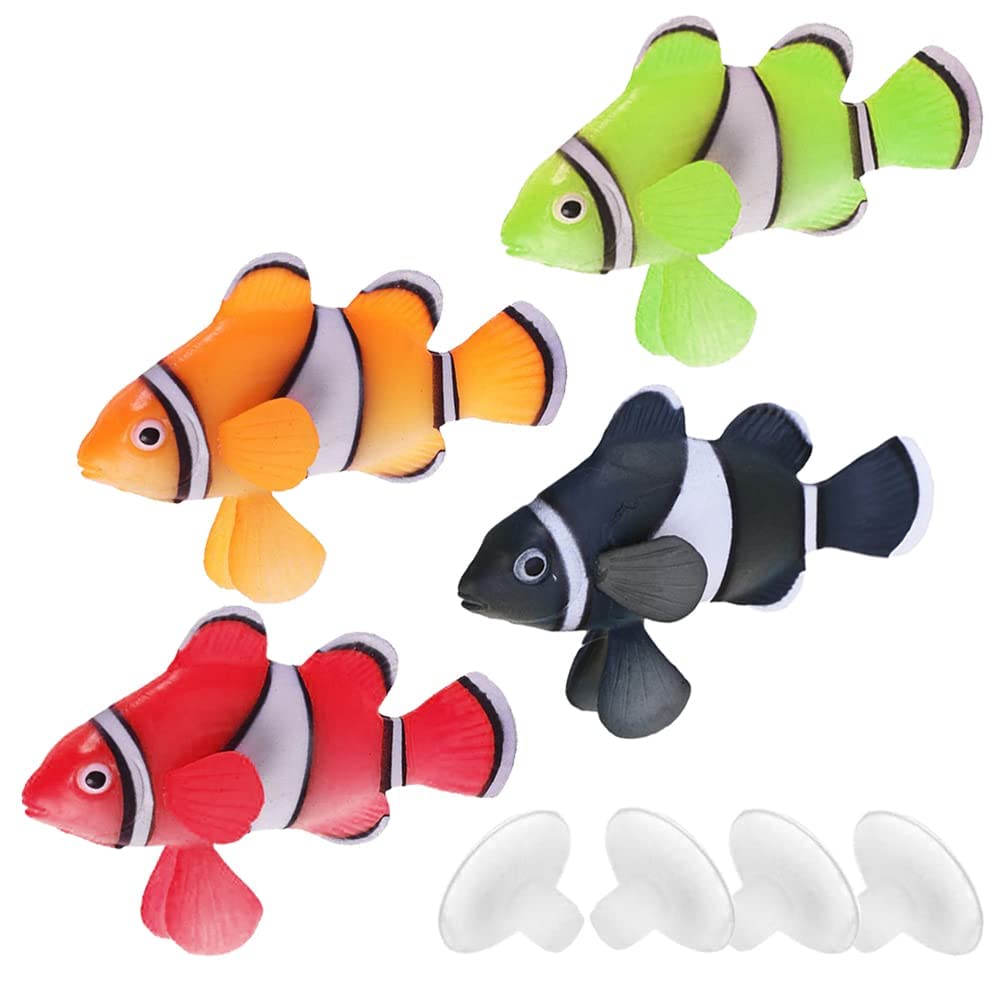 Mesee Aquarium Ornament Silicone Artificial Clownfish Set, Floating Glowing Fake Fish Saltwater Fishbowl Decoration Luminous Seafish Colorful Fish Tank Decor