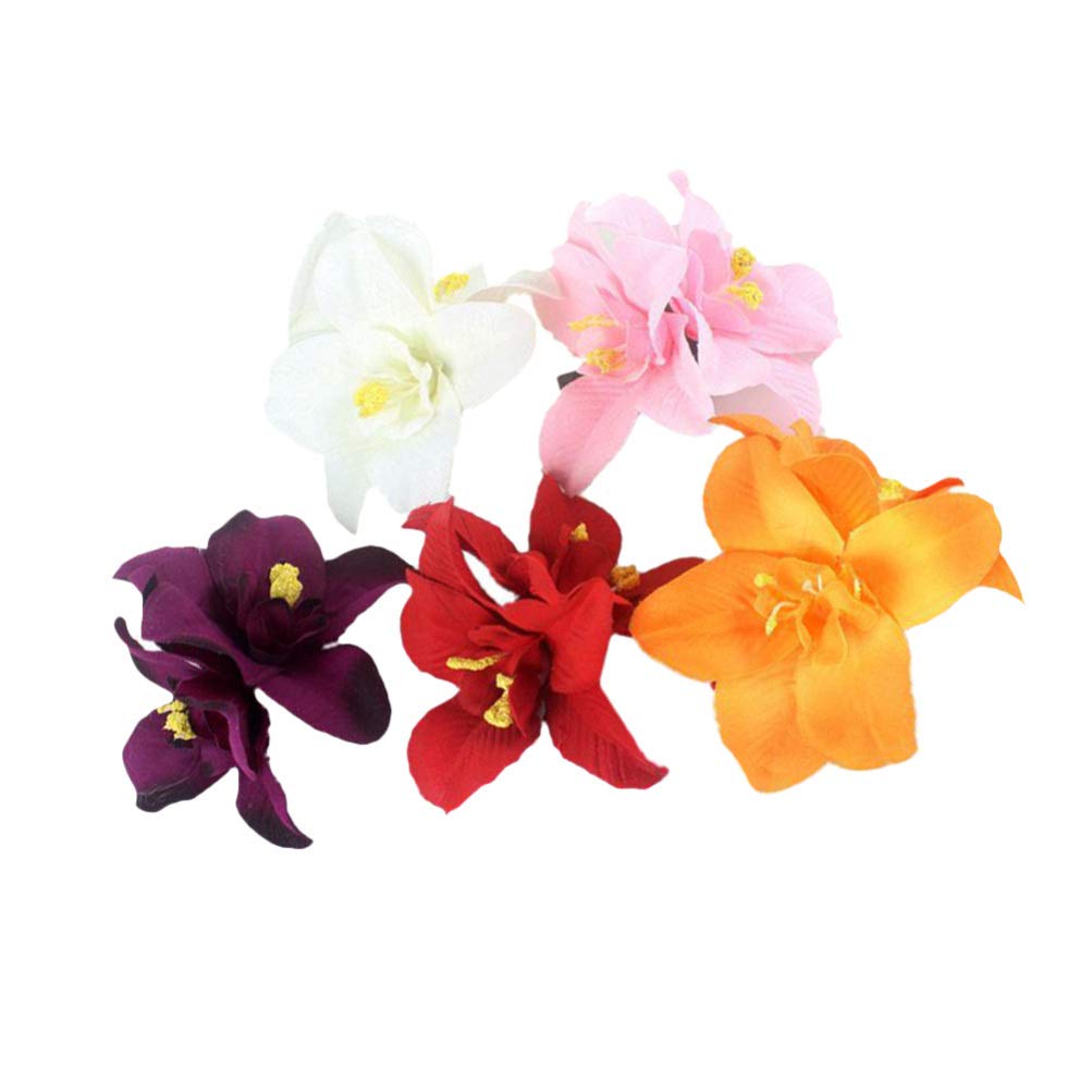 TENDYCOCOArtificial Flower Hair Clip Hawaiian Hibiscus Plumeria Hairpin Orchid Flower Headdress Bobby Pins Headwear for Woman Girl Lady 5pcs (Random Color)