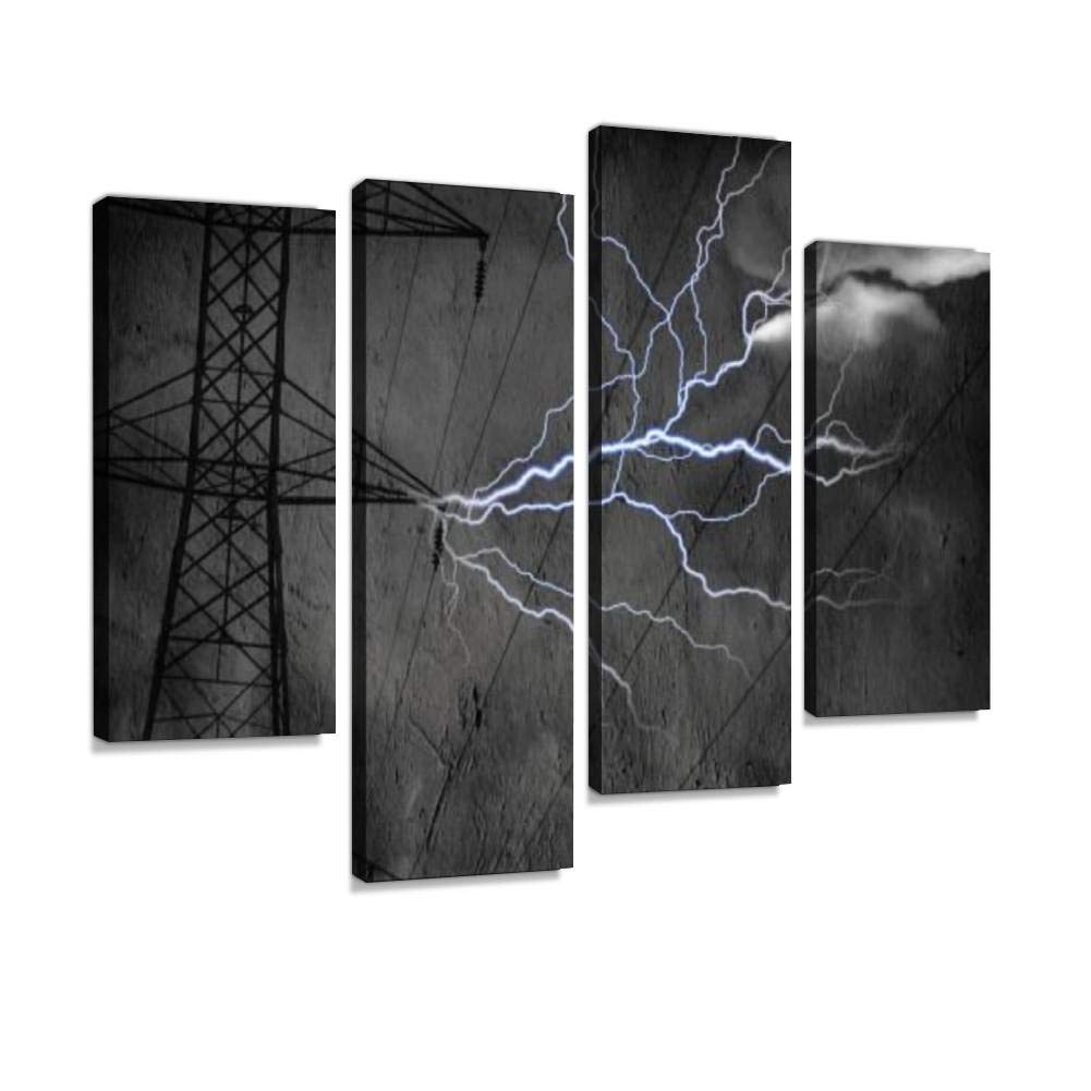 High Tension Power Lines Canvas Wall Art Hanging Paintings Modern Artwork Abstract Picture Prints Home Decoration Gift Unique Designed Framed 4 panel