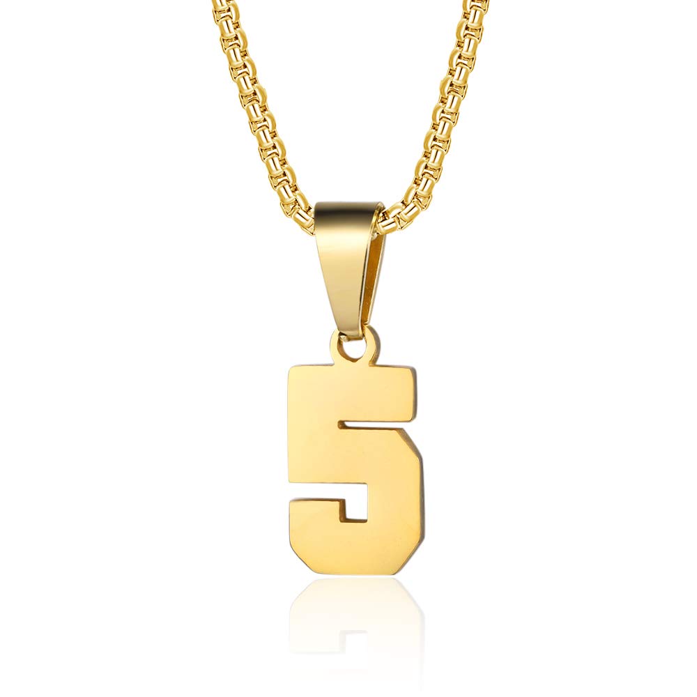 SusookNumber Necklaces Personalized Necklaces 18K Gold Plated Initial Number Pendant Stainless Steel Chain Sports Necklaces for Men Women