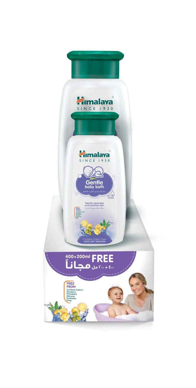 Himalaya No Tears Gentle Baby Bath with Chickpeas and Green Grams, Suitable for Delicate Newborn Skin, Cleanses & Soothes, Clinically Tested, Free from Alcohol, Parabens & Sulphates- 400+200ml