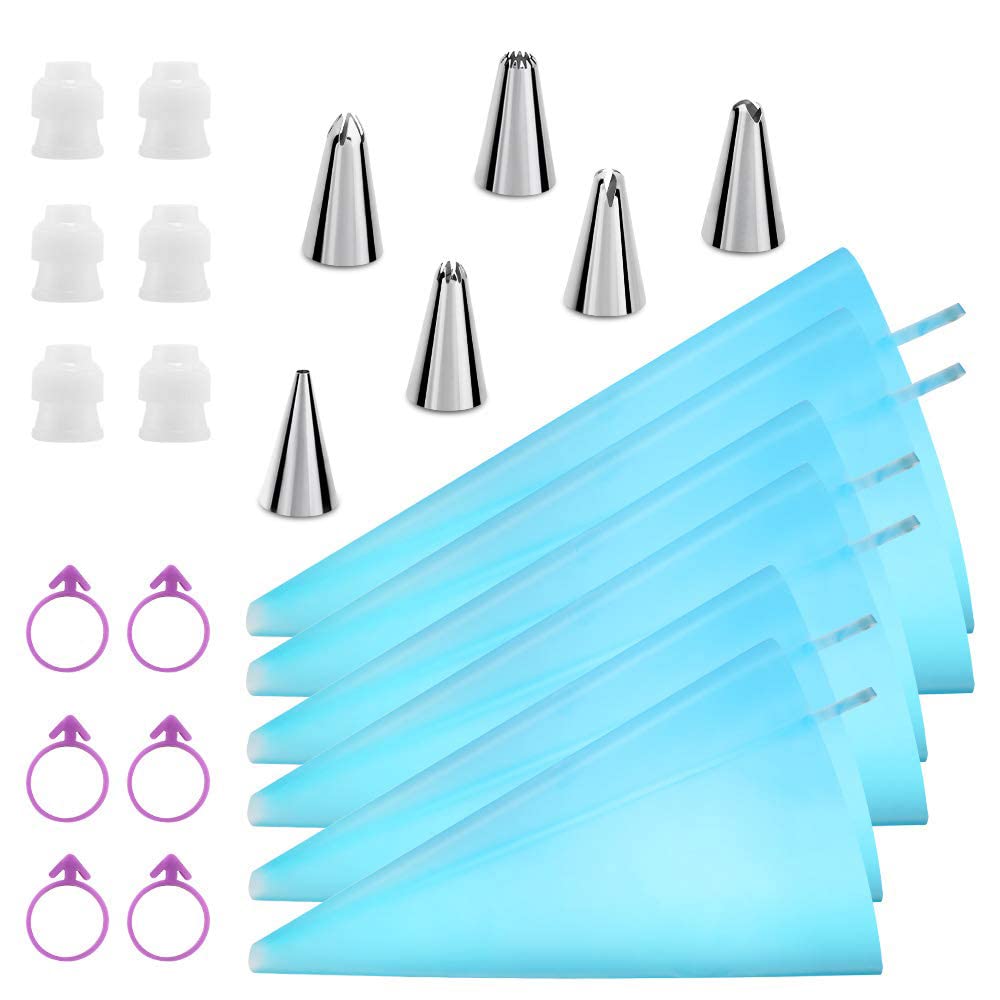 Nivagen 24pcs Reusable Baking Supplies Cake Decorating Tools Kit with 3 Sizes (12”+14”+16”) Frosting Bags, 6 Couplers & 6 Ties,6 Different Icing Bags Tips, Piping Bags and Tips Set