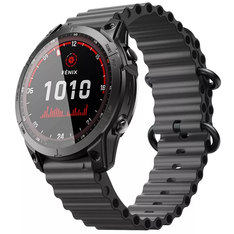 Dado Silicone Hole Wavy strap 22 mm Compatible with Garmin Fenix 7 | Fenix 6 | Fenix 5 | 6 Pro | 5 Plus | Approach S60