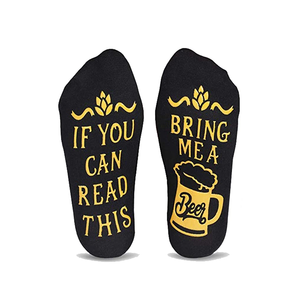 EZB ''If You Can Read This' Beer Lovers Men's & Ladies Socks | Novelty Funny Gift for Any Occasion | Yellow & Black | Size 5-10 | Bring Me a Beer (Black) (Socks-EZB), Bring Me a Beer - Black, 38-44 EU