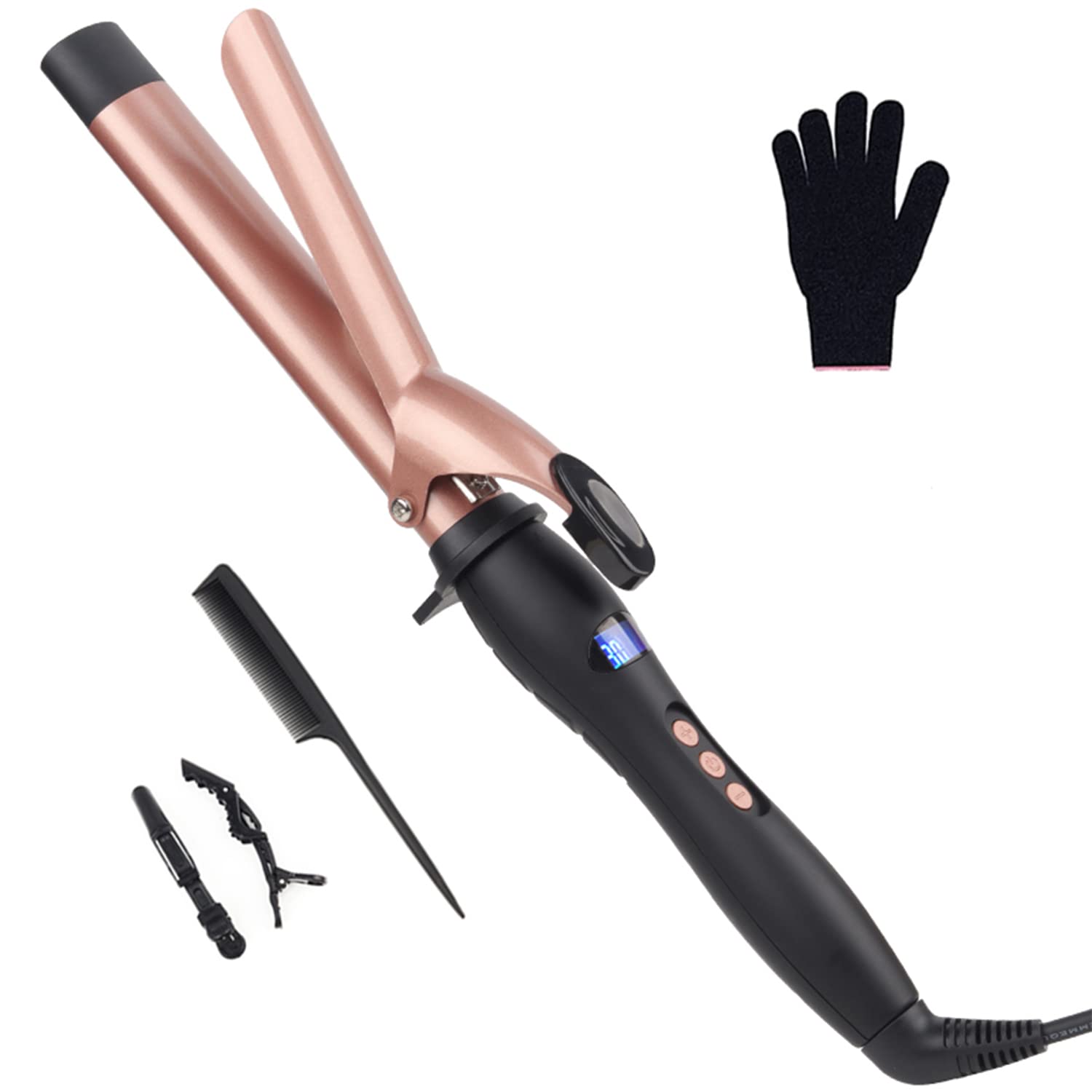 Hair Curling Wand, 1.26Inch Curling Iron, Professional Ceramic Hair Curler Wand, Big Curls with Adjustable Digital Temperature, Dual Voltage, Auto Shut-Off