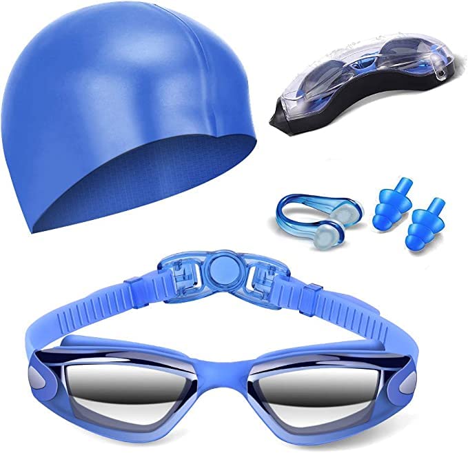 Trendeas™ Improved Swimming Goggles, Anti Fog and UV Resistant, No Leaking, with Nose Clip, Earplugs and Case