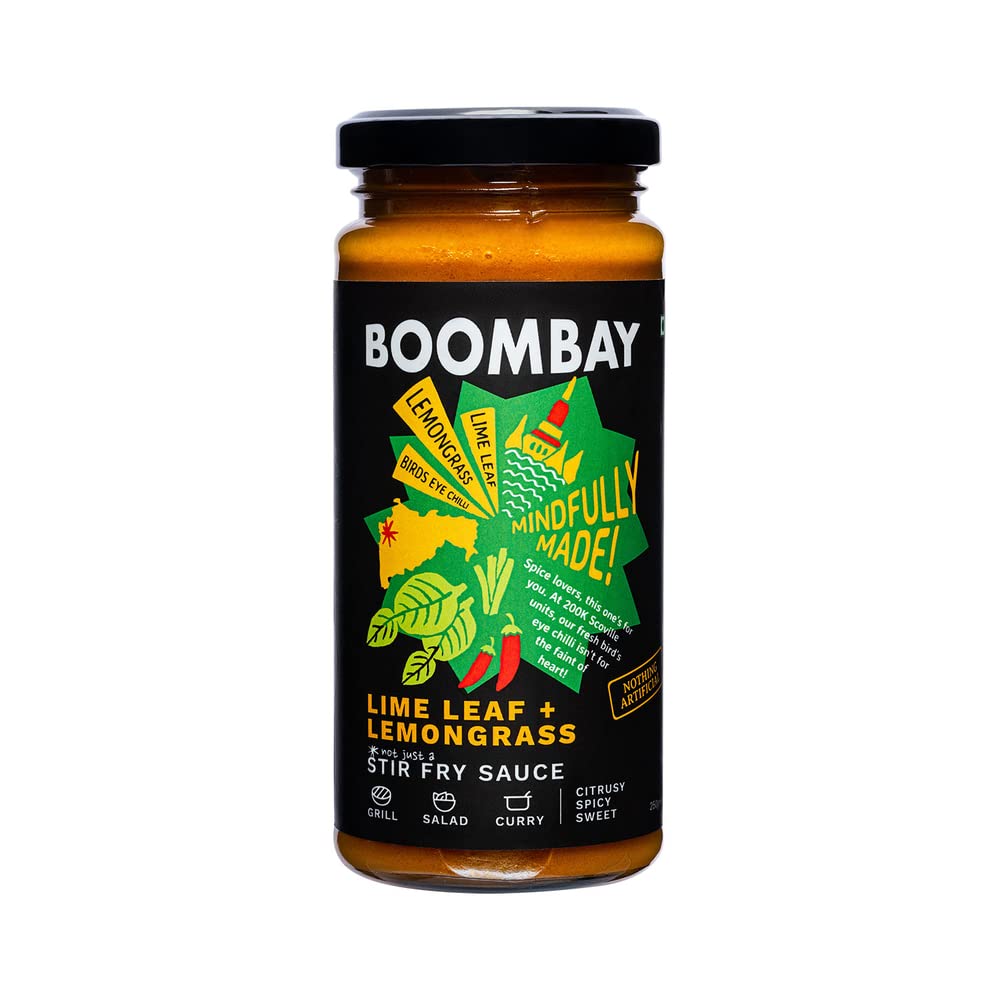 BOOMBAY Lime Leaf + Lemongrass Stir Fry Sauce 250g | Nothing Artificial | No Bad Oils | No Refined Sugars | Plant Based | Use as Salad Dressing, Curry Paste, Marinade Dip for Spring Rolls (Pack of 1)