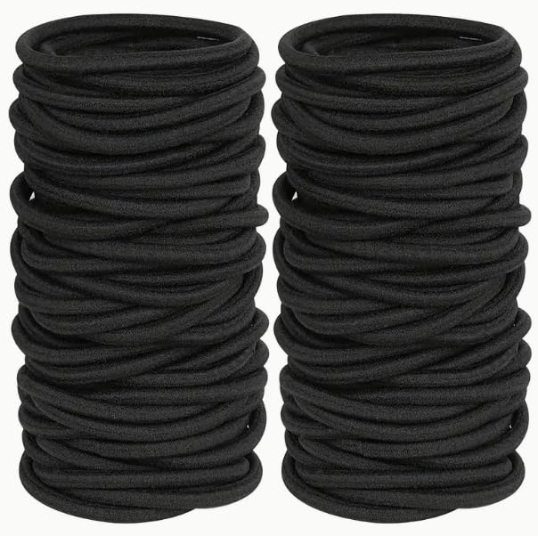 Seeotwo Black Elastic Hair Ties Premium No Damage Ouchless Rubber Bands Stretchable Non-Slip 2MM for Medium Thick Thin Hair, Pain-Free Ponytail Holders, Scrunchy, Women, Men, Girls (Black, 24)