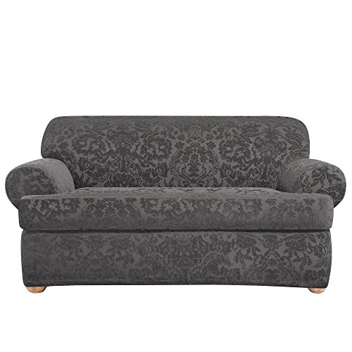 SureFitStretch Jacquard Damask 2-Piece - Loveseat Slipcover - Gray (SF41459)