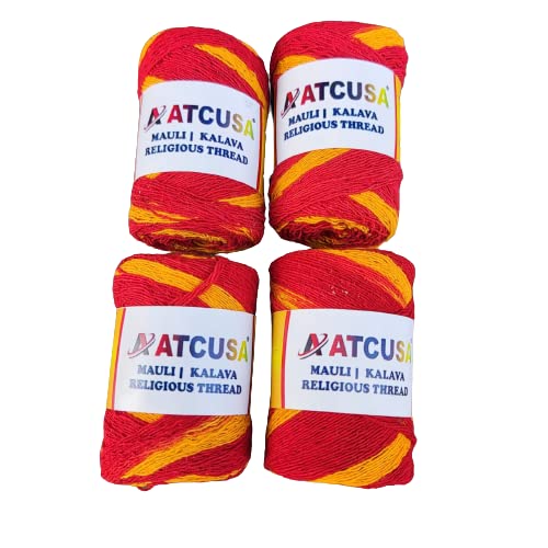 Handmade Mauli, Kalawa, Sacred Moli, Religious Cotton Thread, Pooja Dhaaga, Wrist Roll, Laccha, Pure Raksha Sutra, Rakhi, Organic Mouli Dhaga for Pujan, Havan, Worship, Diwali, Festival by ATCUSA